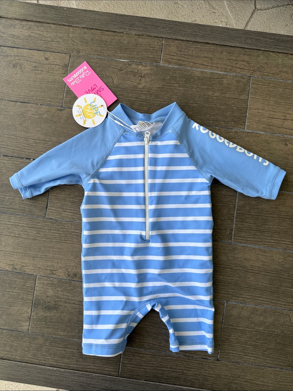 Rugged Butts Blue Striped Baby Rash Guard  size 0-3m